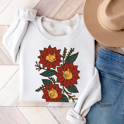Fawn Frenchie Christmas Flower Sweatshirt White