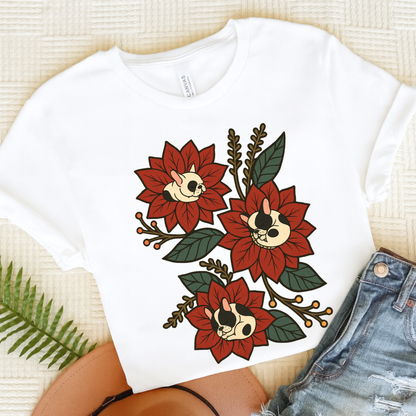 Piebald Frenchie Holiday Flowers Sleeping TShirt White