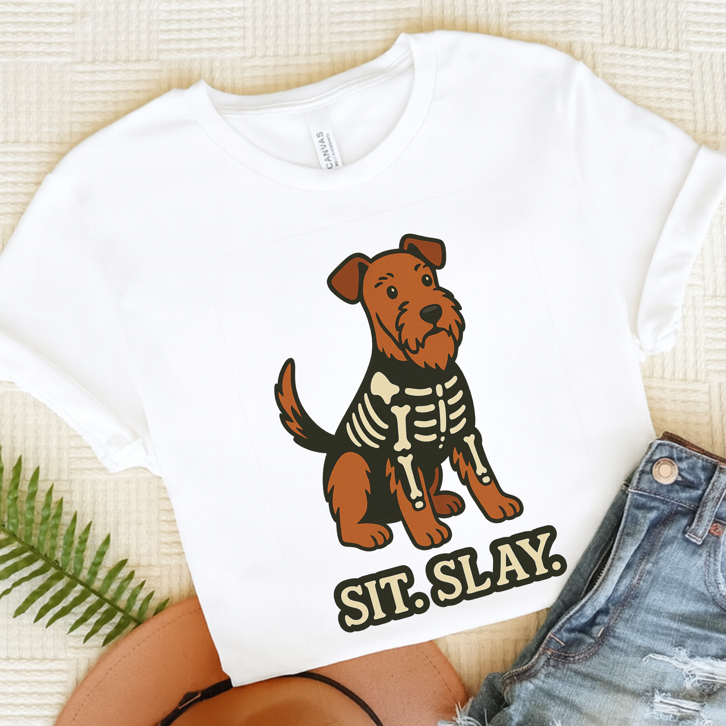 Airedale Terrier Sit Slay Tshirt White