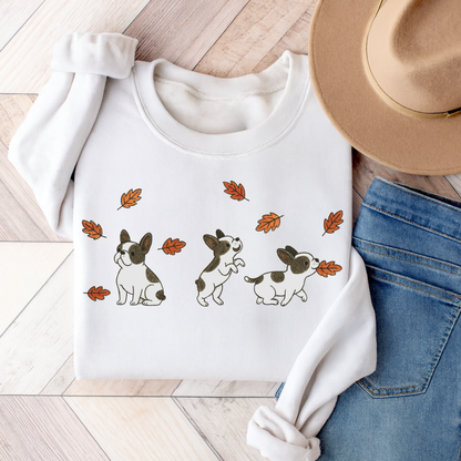 Piebald Frenchie Chasing Leaves Sweatshirt 3XL White
