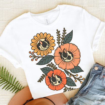 Piebald Frenchie Sleeping Flowers TShirt White