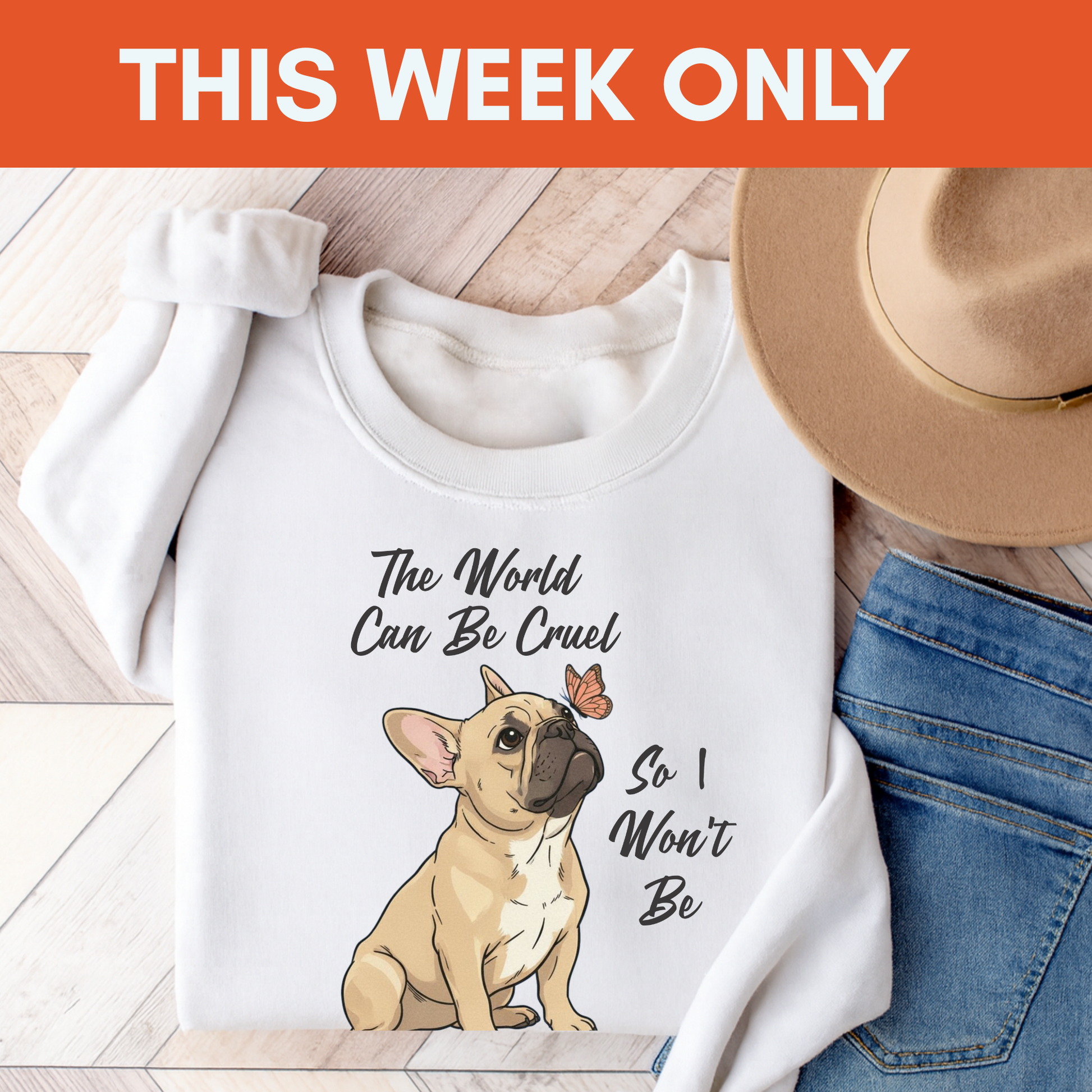 Cruel World Fawn Frenchie Sweatshirt White