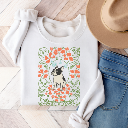 Piebald French Bulldog Butterfly Frame Sweatshirt White