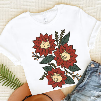 White Frenchie Holiday Flowers Sleeping TShirt White