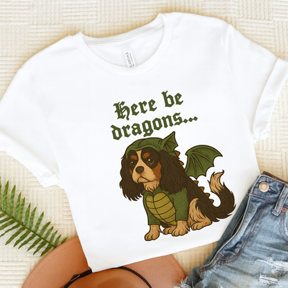 Tricolor Cavalier Here Be Dragons TShirt White