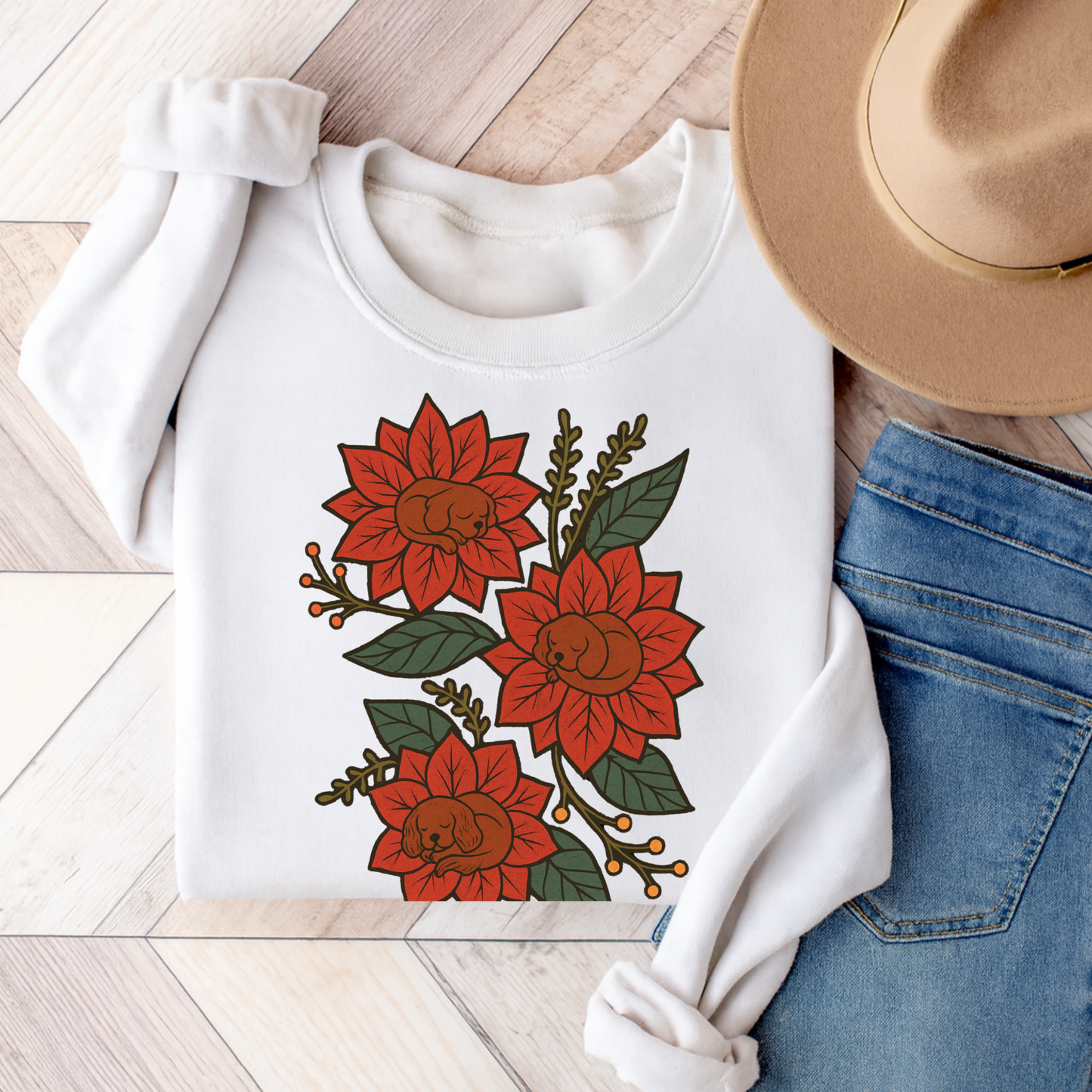 Ruby Cavalier Christmas Flower Sweatshirt White
