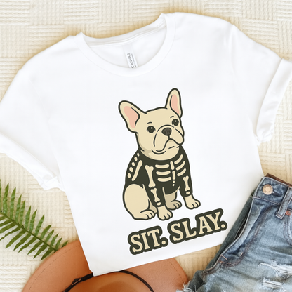 White French Bulldog Stay. Slay. Halloween TShirt