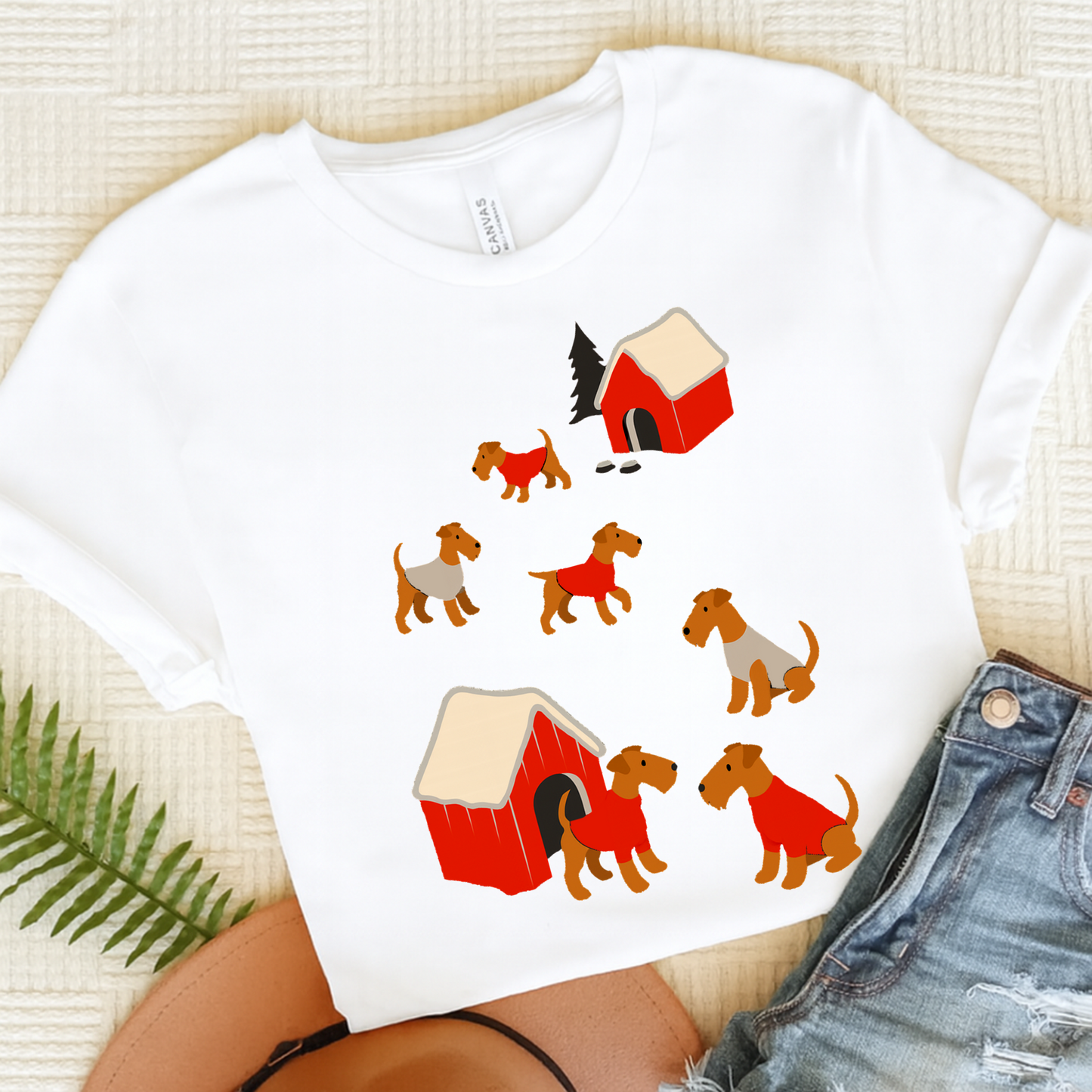 Airedale Terrier Snow Play TShirt White