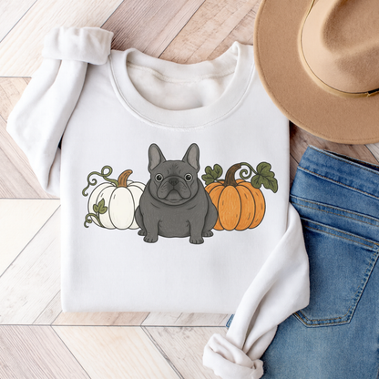 Black Frenchie Pupkin Unisex Sweatshirt White