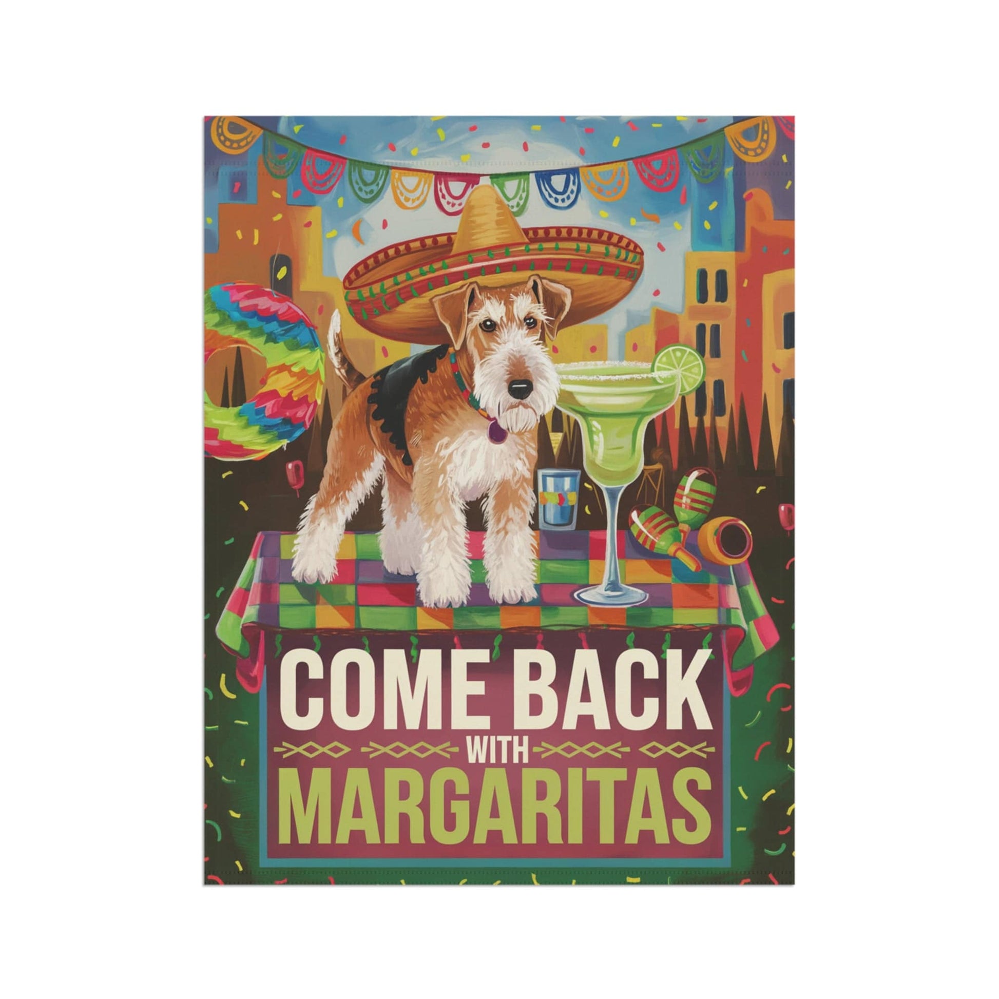 Printify Home Decor Airedale Dog Garden Flag, Cinco de Mayo Celebration Fiesta Margarita Mayhem Front Yard Spring Decor Gardener Gift, Dog Mom Dad, Fiesta Flag