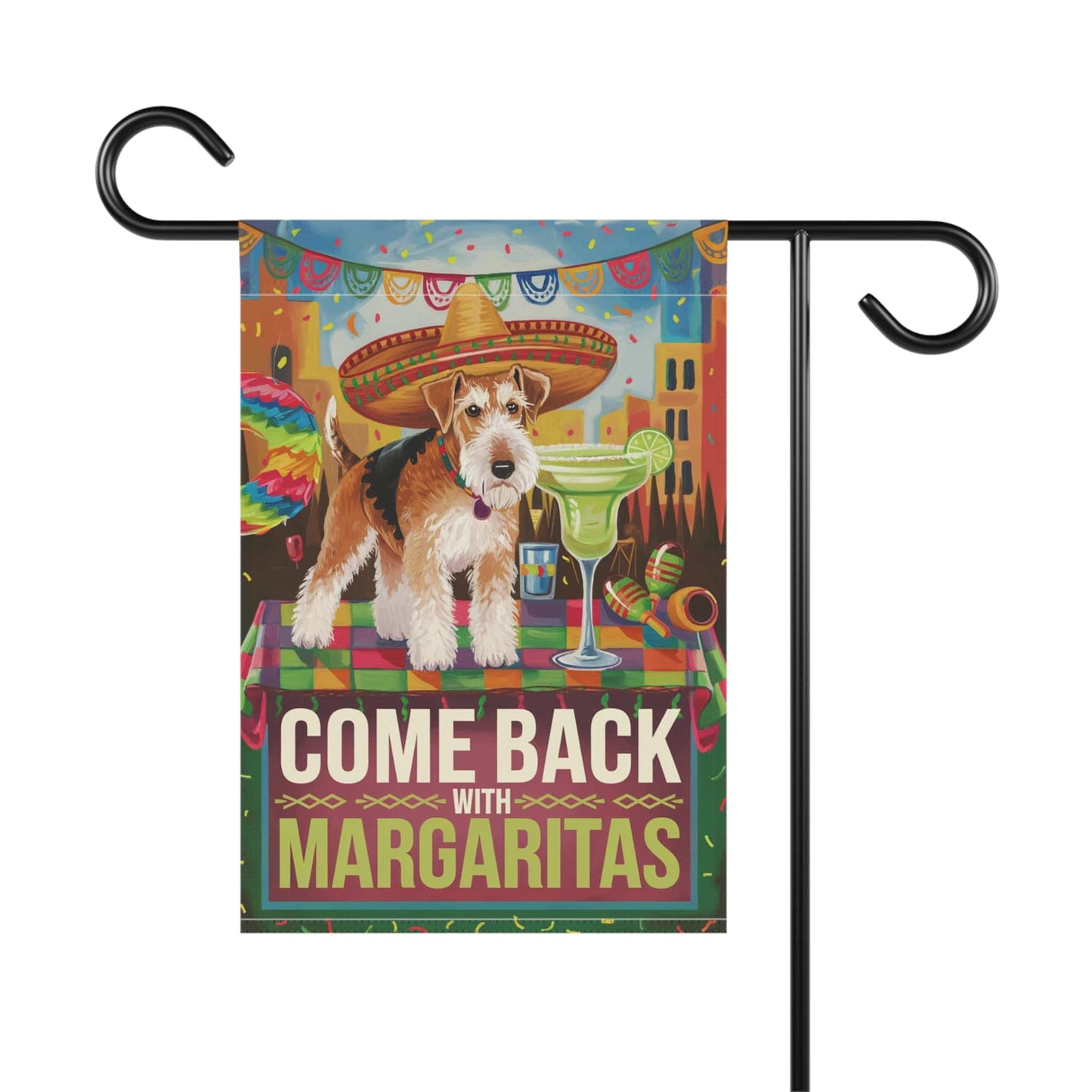 Printify Home Decor Airedale Dog Garden Flag, Cinco de Mayo Celebration Fiesta Margarita Mayhem Front Yard Spring Decor Gardener Gift, Dog Mom Dad, Fiesta Flag