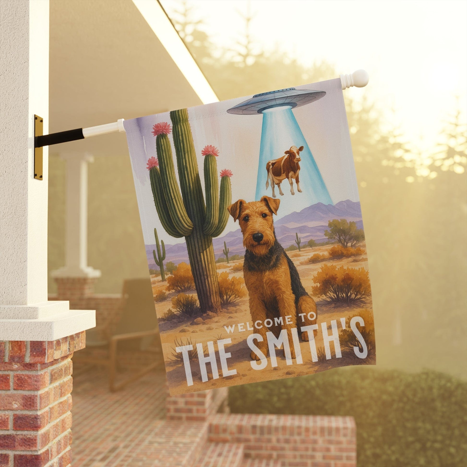 Printify Garden Flag Airedale Terrier Aliens Garden Flag