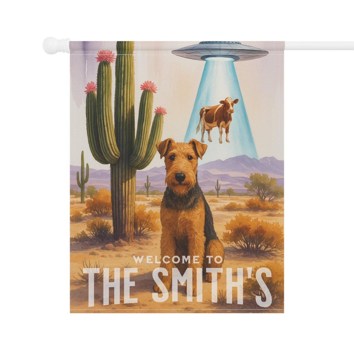 Printify Garden Flag Airedale Terrier Aliens Garden Flag