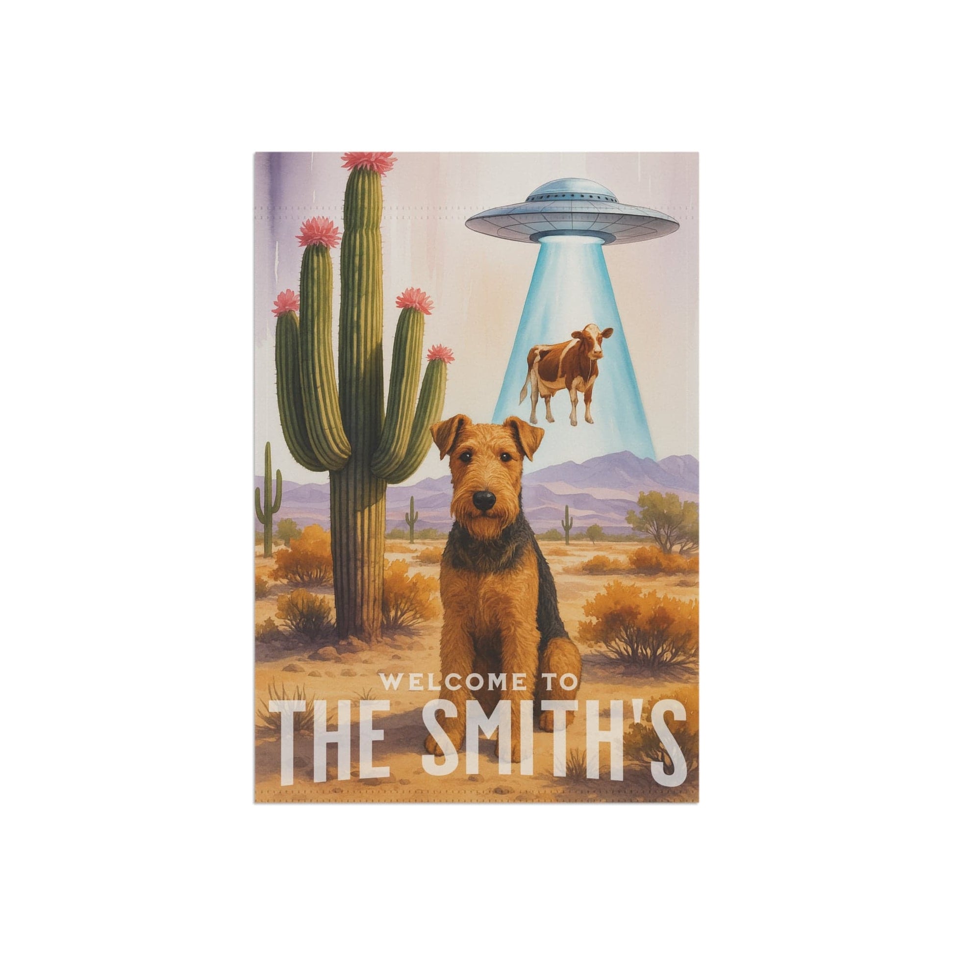 Printify Garden Flag Airedale Terrier Aliens Garden Flag