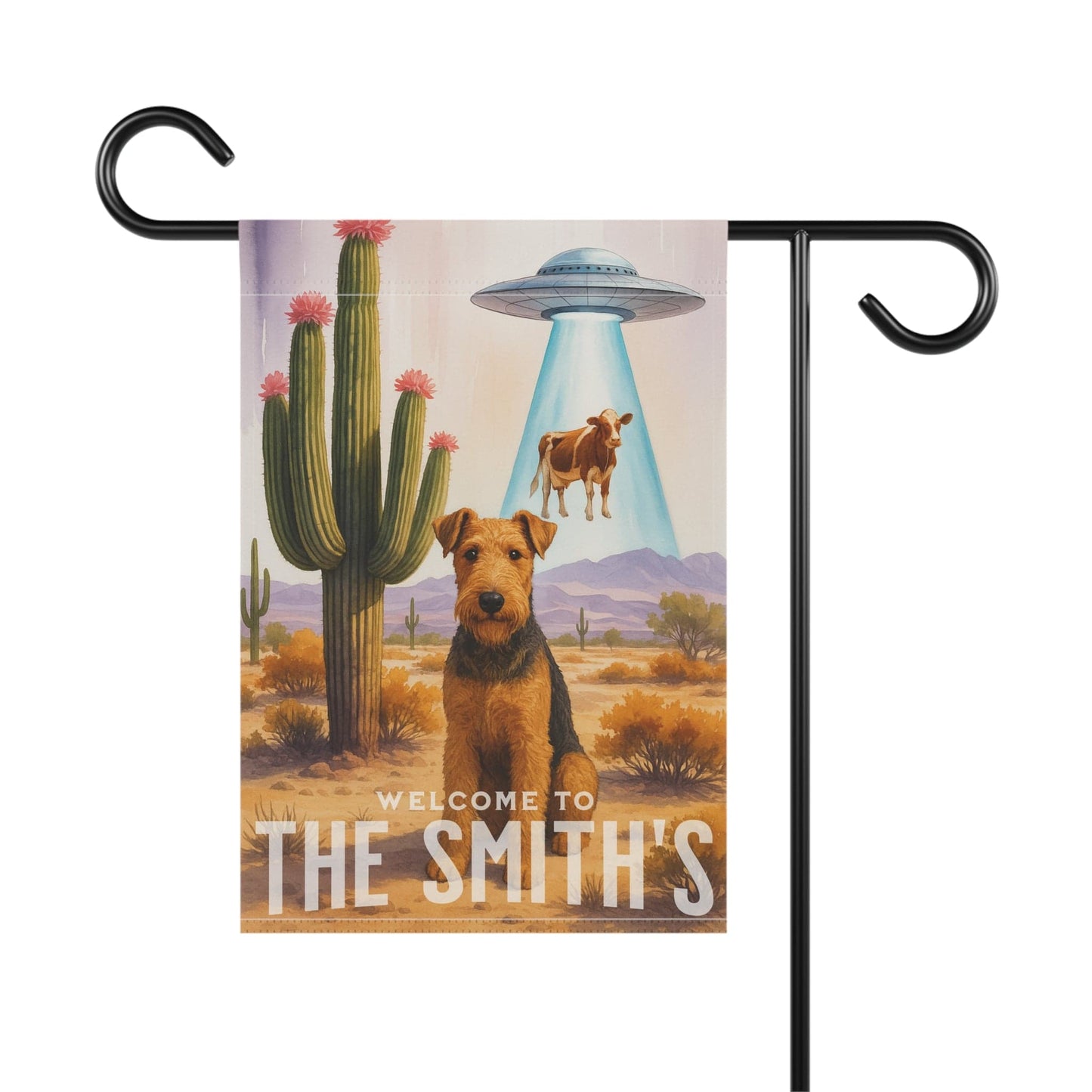 Printify Garden Flag Airedale Terrier Aliens Garden Flag
