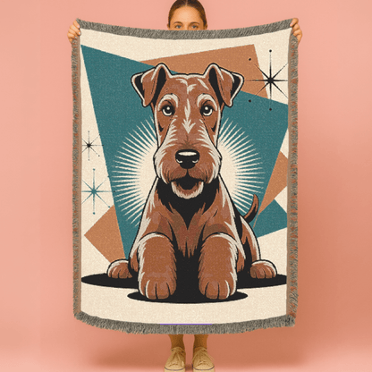 Printify Blanket Airedale Terrier Atomic Mid Century Modern Throw Blanket