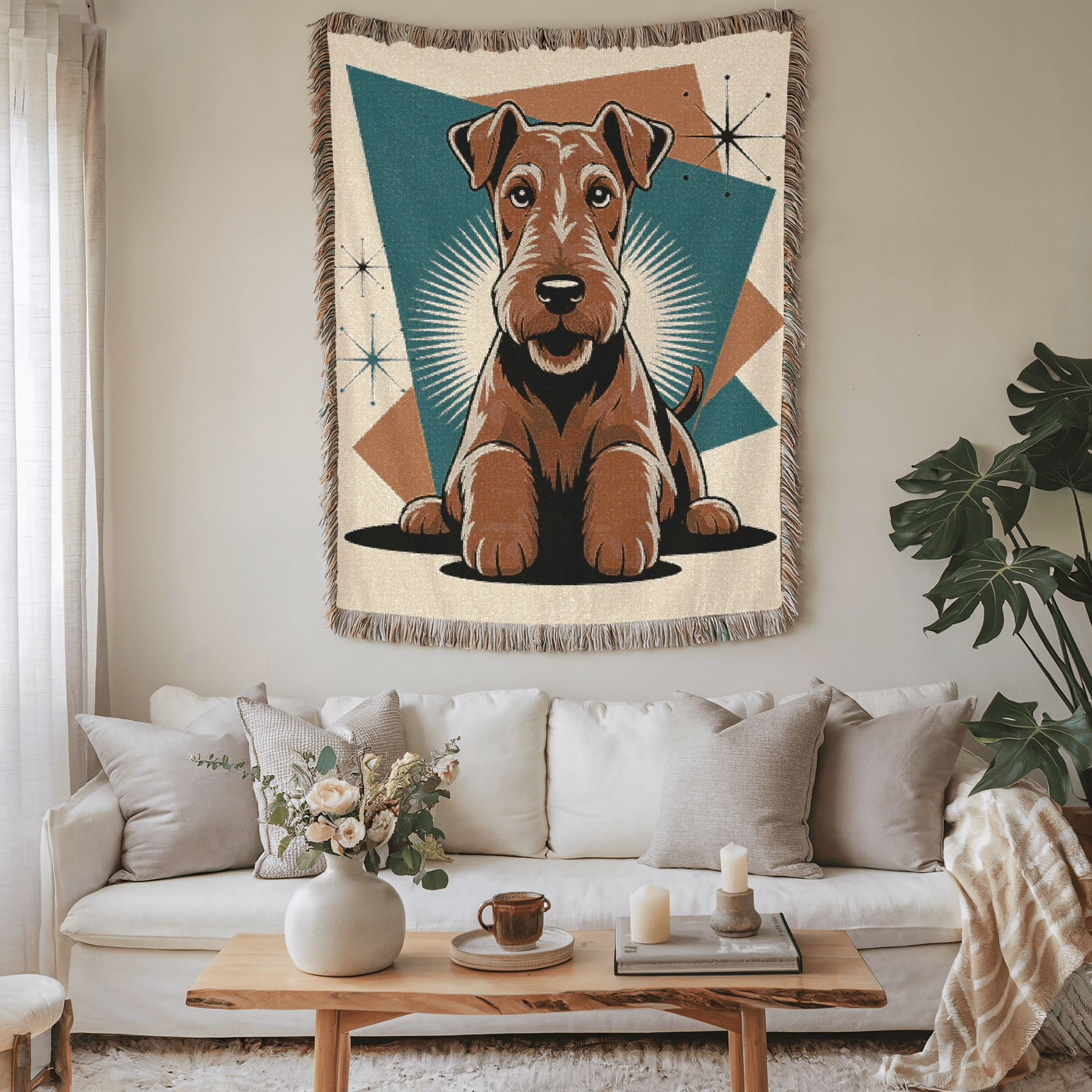 Printify Blanket Airedale Terrier Atomic Mid Century Modern Throw Blanket