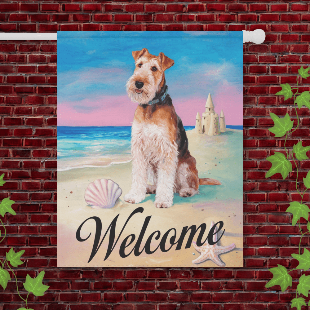 Printify Garden Flag 24.5'' × 32'' Airedale Terrier Beach Garden Flag