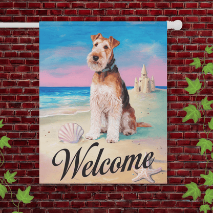Printify Garden Flag 24.5'' × 32'' Airedale Terrier Beach Garden Flag