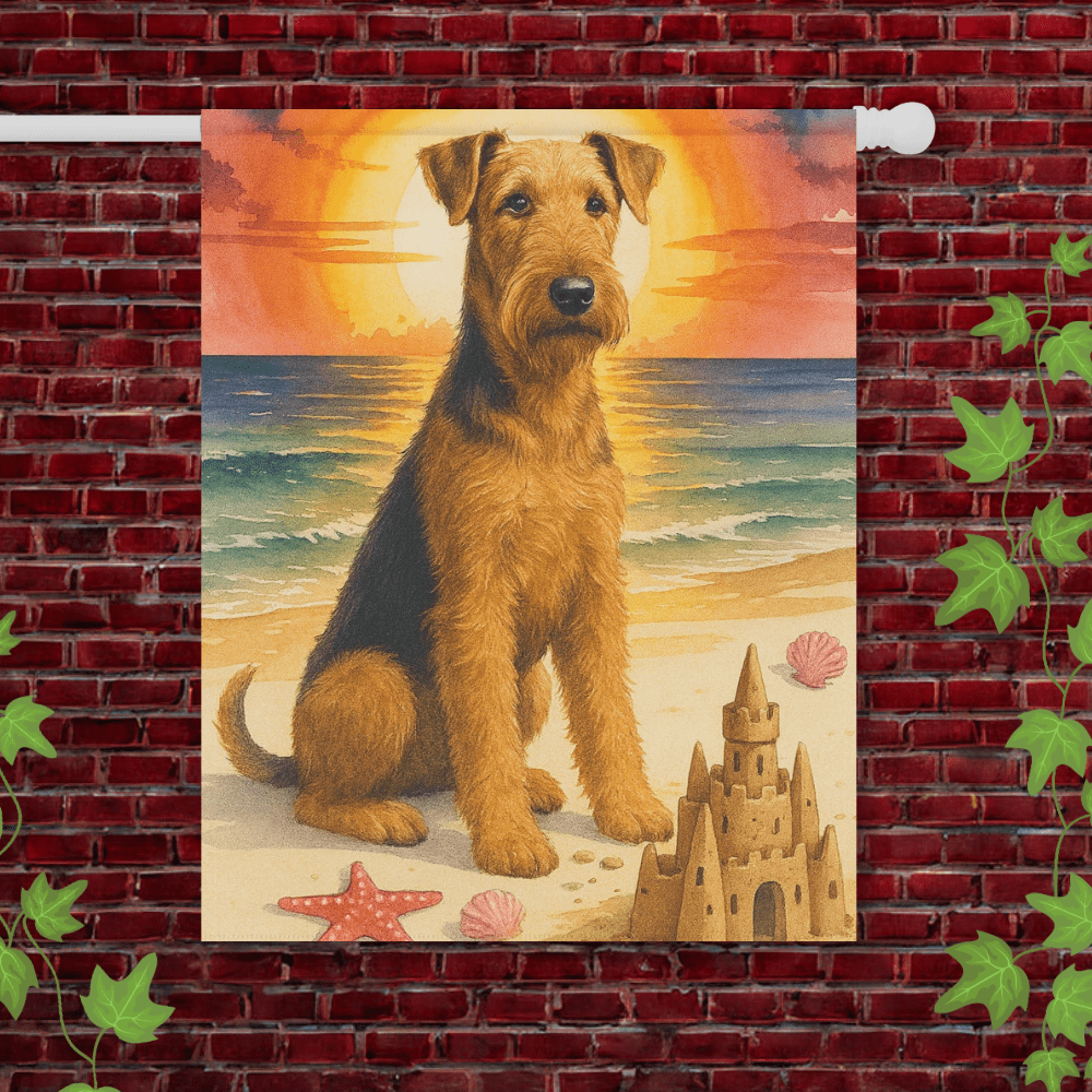 Printify Garden Flag 24.5'' × 32'' Airedale Terrier Beach Garden Flag