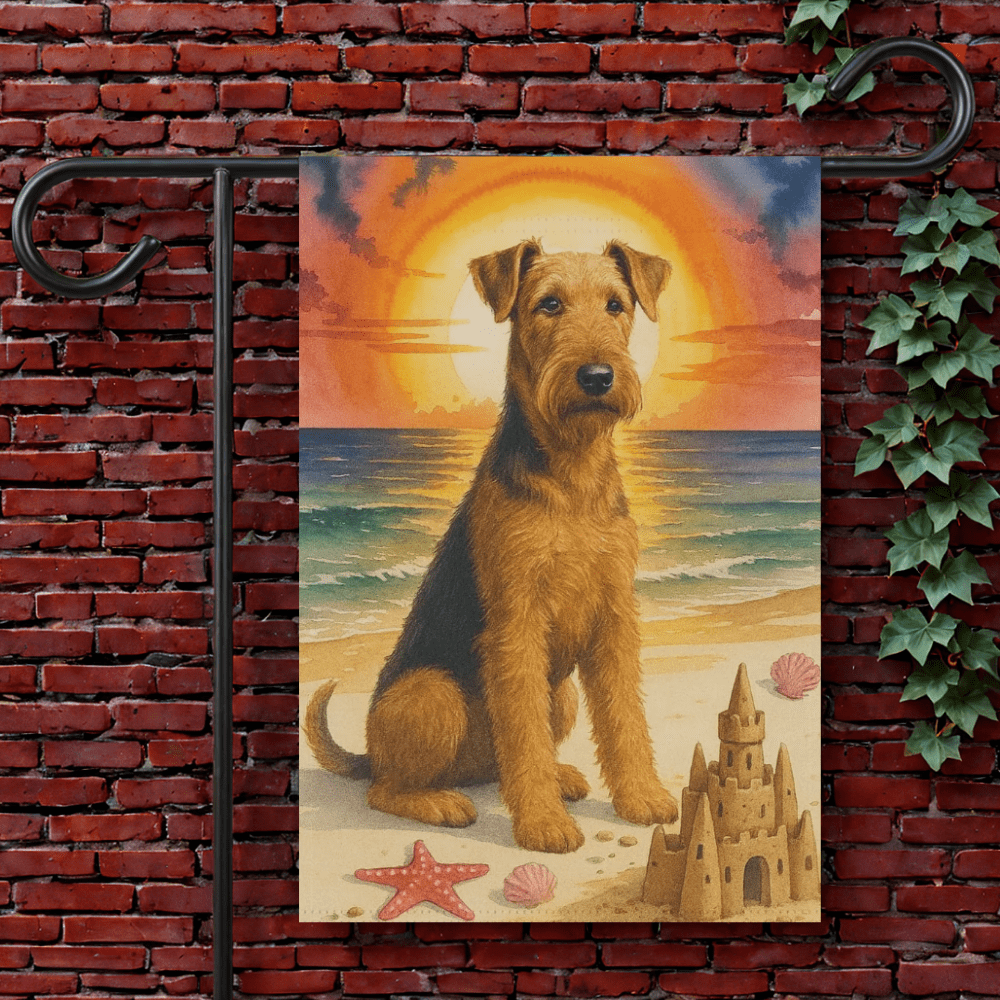 Printify Garden Flag 12'' × 18'' Airedale Terrier Beach Garden Flag