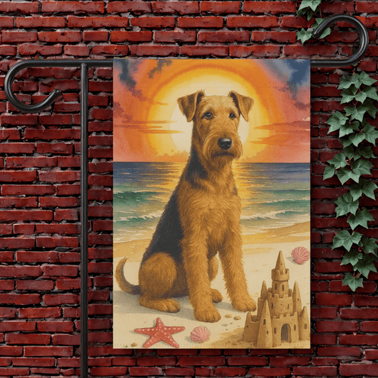 Printify Garden Flag 12'' × 18'' Airedale Terrier Beach Garden Flag