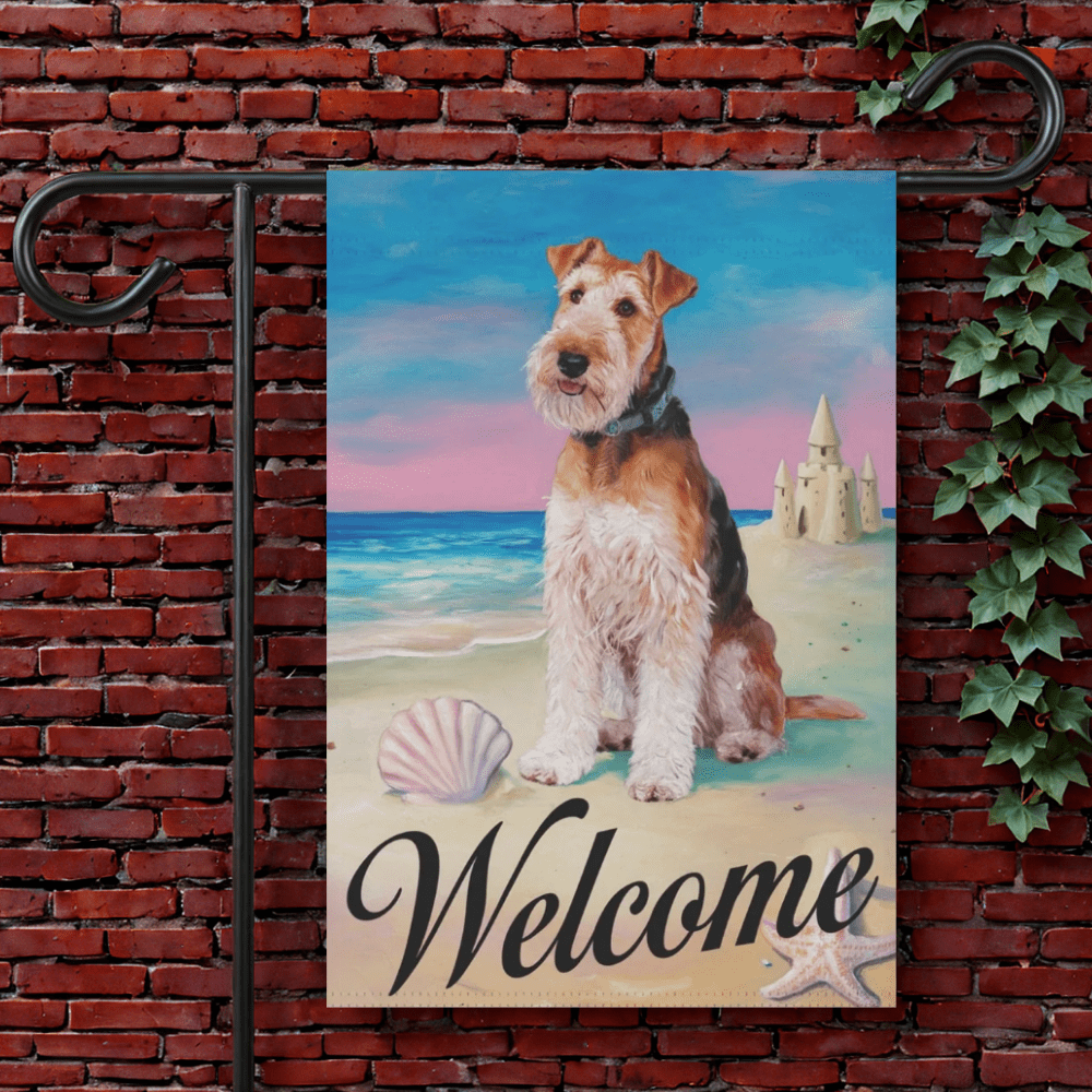 Printify Garden Flag 12'' × 18'' Airedale Terrier Beach Garden Flag