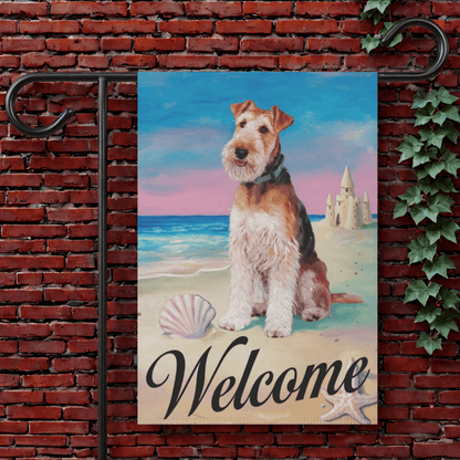 Printify Garden Flag 12'' × 18'' Airedale Terrier Beach Garden Flag
