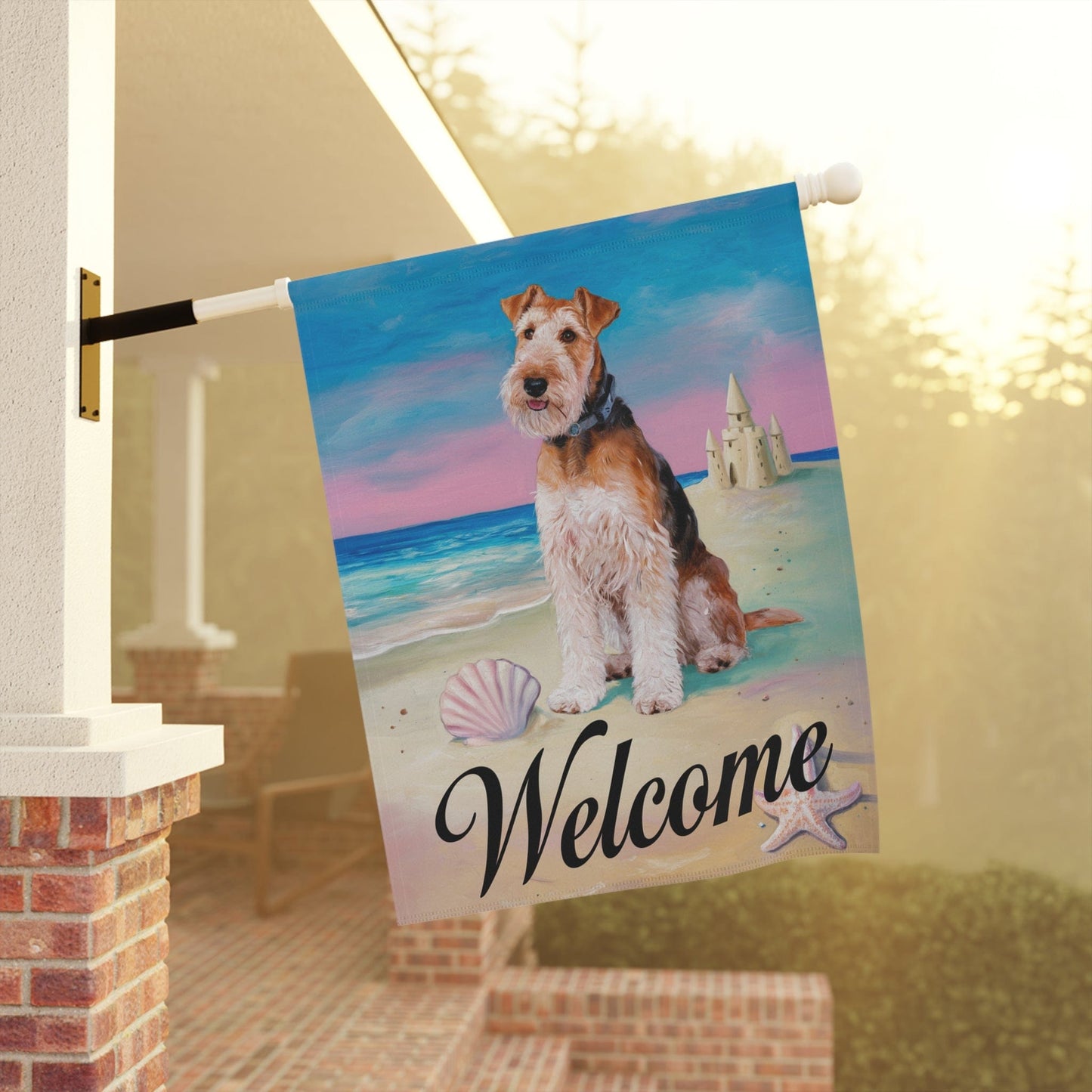 Printify Home Decor Airedale Terrier Beach Yard Decor, Nautical Dog Gift, Housewarming Banner, Dog Mom Dad, Pile of Leaves, Garden Decoration, New Home Gift