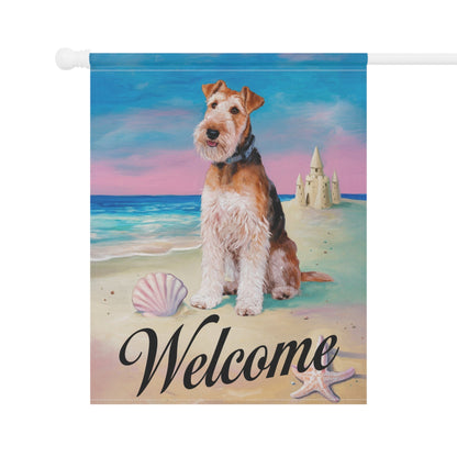 Printify Home Decor Airedale Terrier Beach Yard Decor, Nautical Dog Gift, Housewarming Banner, Dog Mom Dad, Pile of Leaves, Garden Decoration, New Home Gift