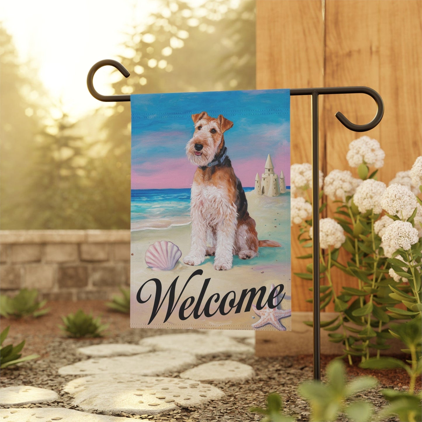 Printify Home Decor Airedale Terrier Beach Yard Decor, Nautical Dog Gift, Housewarming Banner, Dog Mom Dad, Pile of Leaves, Garden Decoration, New Home Gift