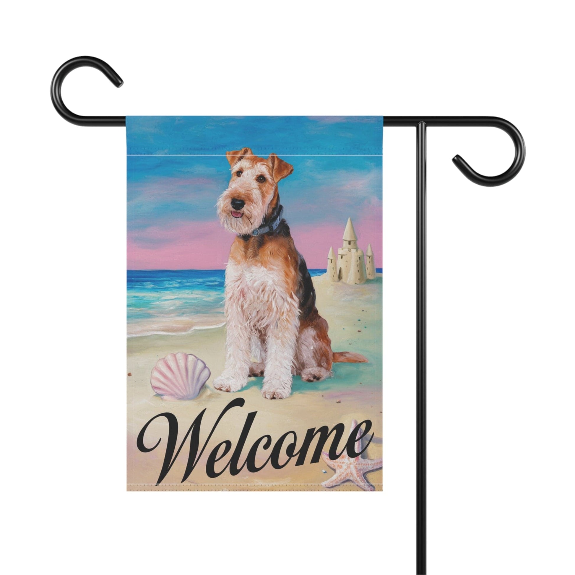 Printify Home Decor Airedale Terrier Beach Yard Decor, Nautical Dog Gift, Housewarming Banner, Dog Mom Dad, Pile of Leaves, Garden Decoration, New Home Gift