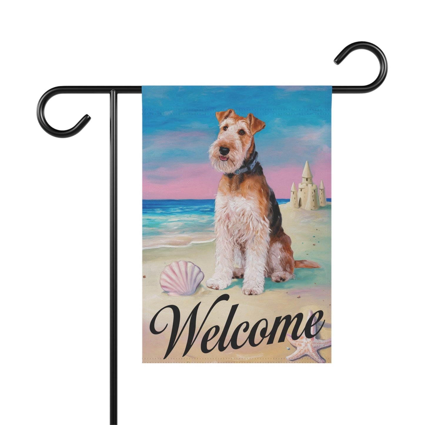 Printify Home Decor 12'' × 18'' Airedale Terrier Beach Yard Decor, Nautical Dog Gift, Housewarming Banner, Dog Mom Dad, Pile of Leaves, Garden Decoration, New Home Gift