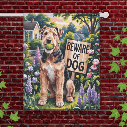 Printify Garden Flag 24.5'' × 32'' Airedale Terrier Beware of Dog Garden Flag