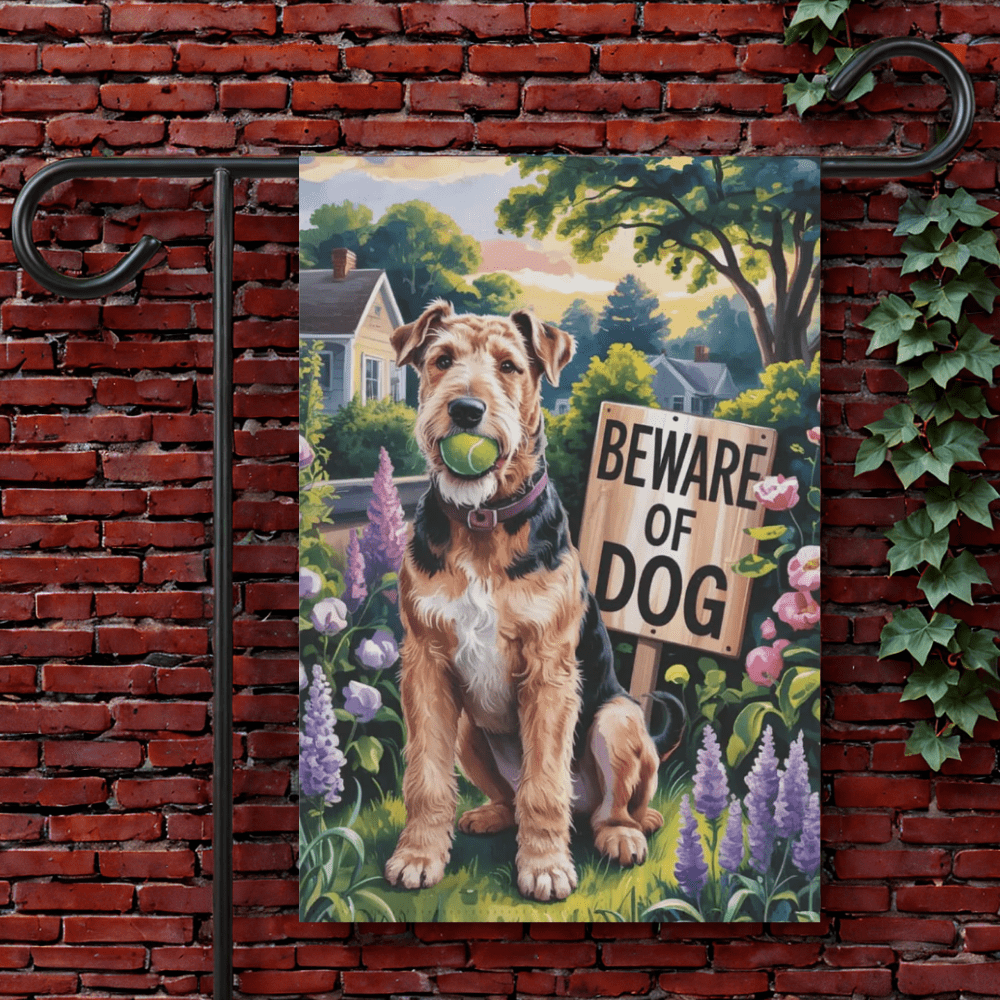 Printify Garden Flag 12'' × 18'' Airedale Terrier Beware of Dog Garden Flag