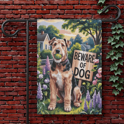 Printify Garden Flag 12'' × 18'' Airedale Terrier Beware of Dog Garden Flag