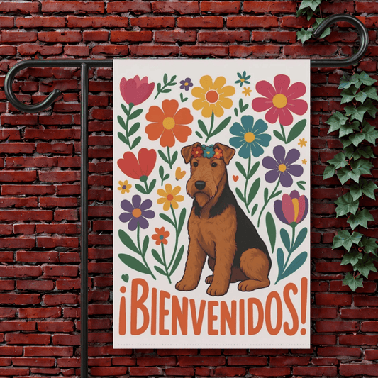 Printify Garden Flag 12'' × 18'' Airedale Terrier Bienvenidos Garden Flag
