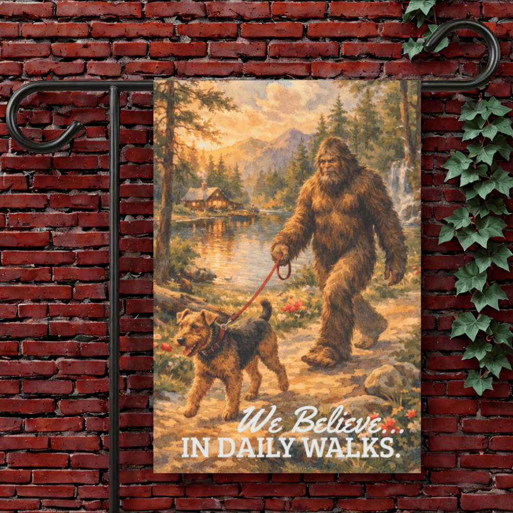 Airedale Terrier Bigfoot Yeti Garden Flag 12'' × 18''