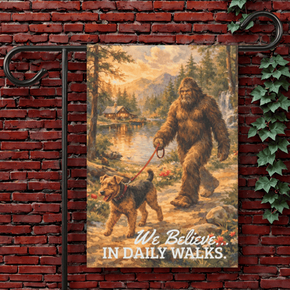 Airedale Terrier Bigfoot Yeti Garden Flag 12'' × 18''