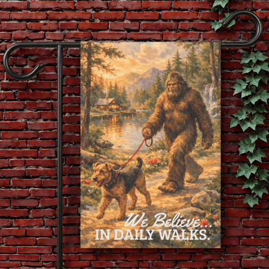 Airedale Terrier Bigfoot Yeti Garden Flag 12'' × 18''