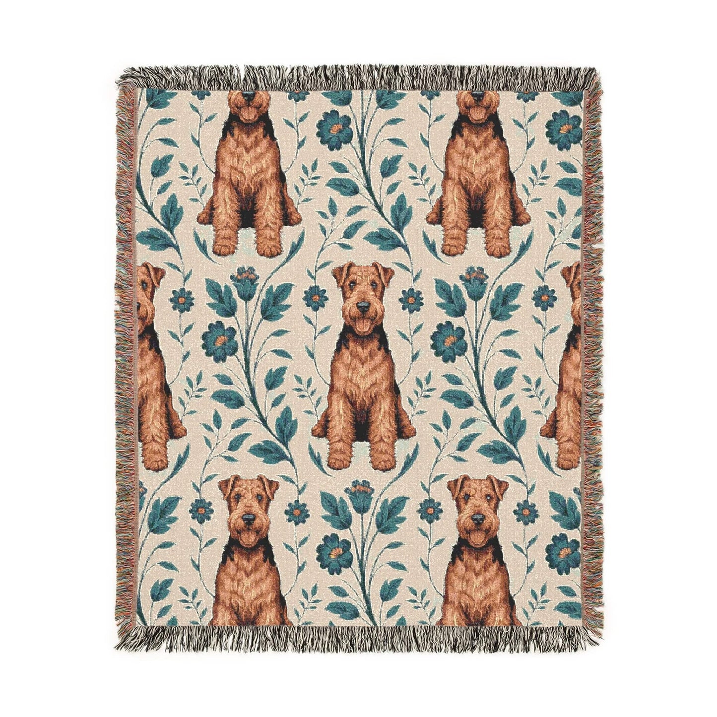 Printify Blanket Airedale Terrier Blue Floral Throw Blanket