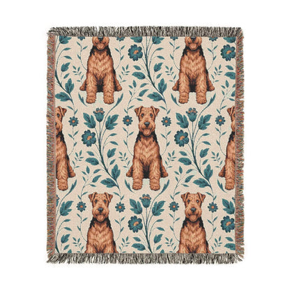 Printify Blanket Airedale Terrier Blue Floral Throw Blanket