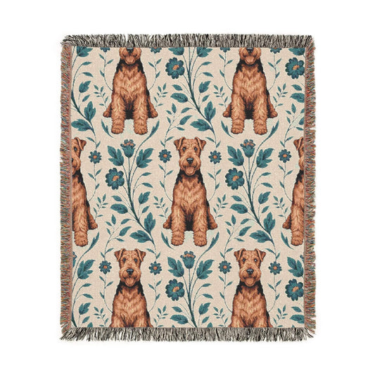 Printify Blanket Airedale Terrier Blue Floral Throw Blanket