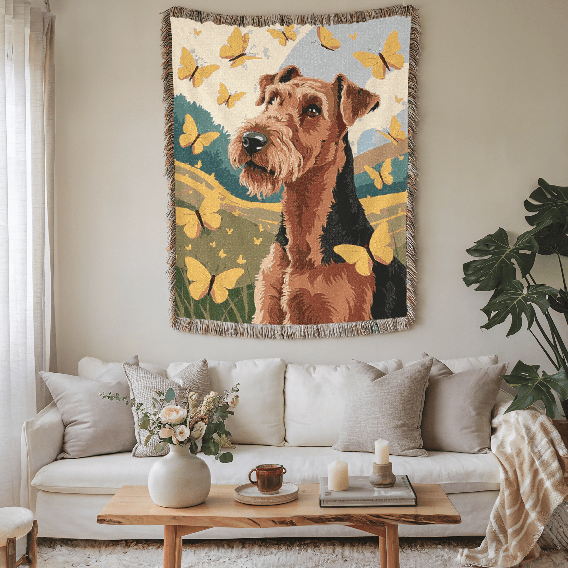 Printify Blanket Airedale Terrier Butterflies Spring Throw Blanket