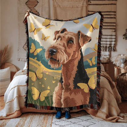 Printify Blanket Airedale Terrier Butterflies Spring Throw Blanket