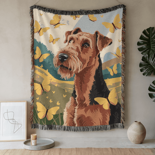 Printify Blanket 52'' × 37'' Airedale Terrier Butterflies Spring Throw Blanket