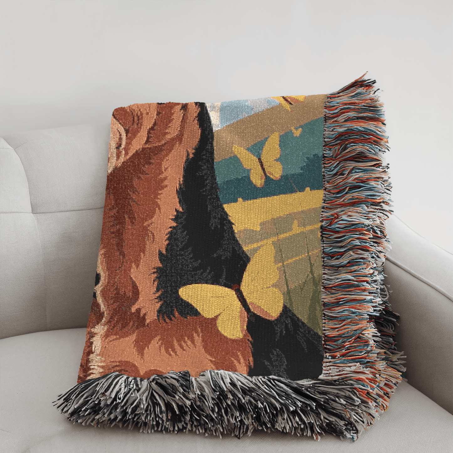 Printify Blanket Airedale Terrier Butterflies Spring Throw Blanket