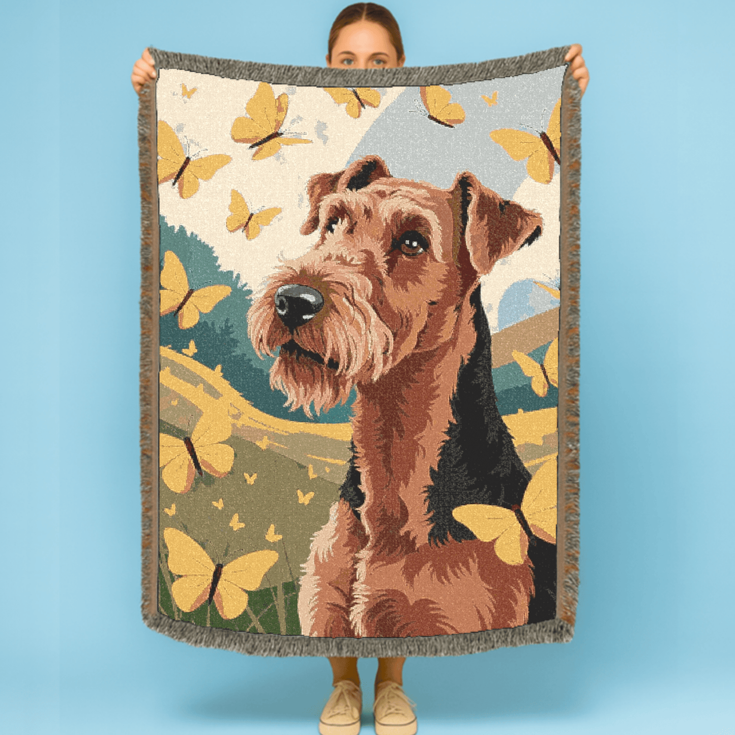 Printify Blanket Airedale Terrier Butterflies Spring Throw Blanket
