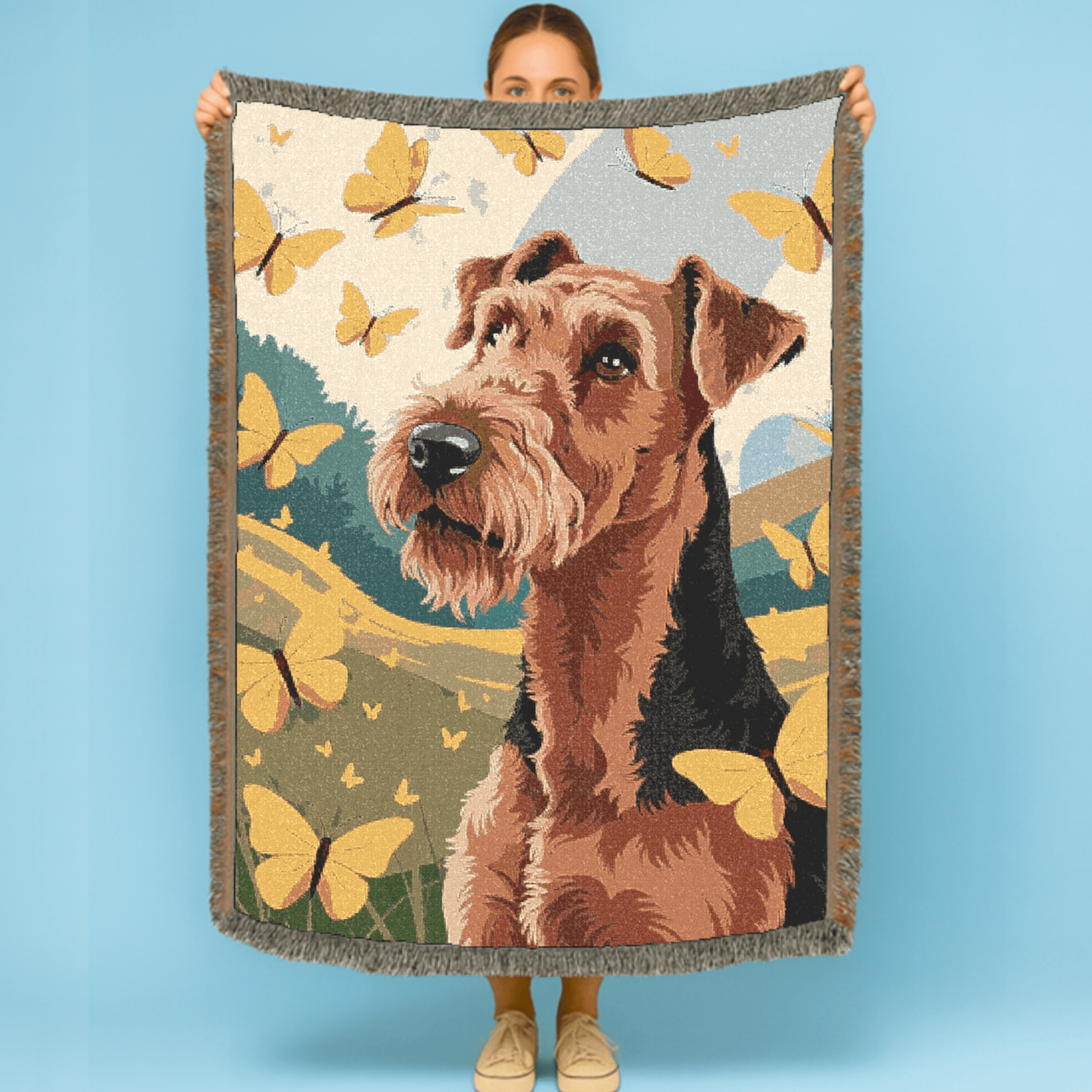 Printify Blanket Airedale Terrier Butterflies Spring Throw Blanket