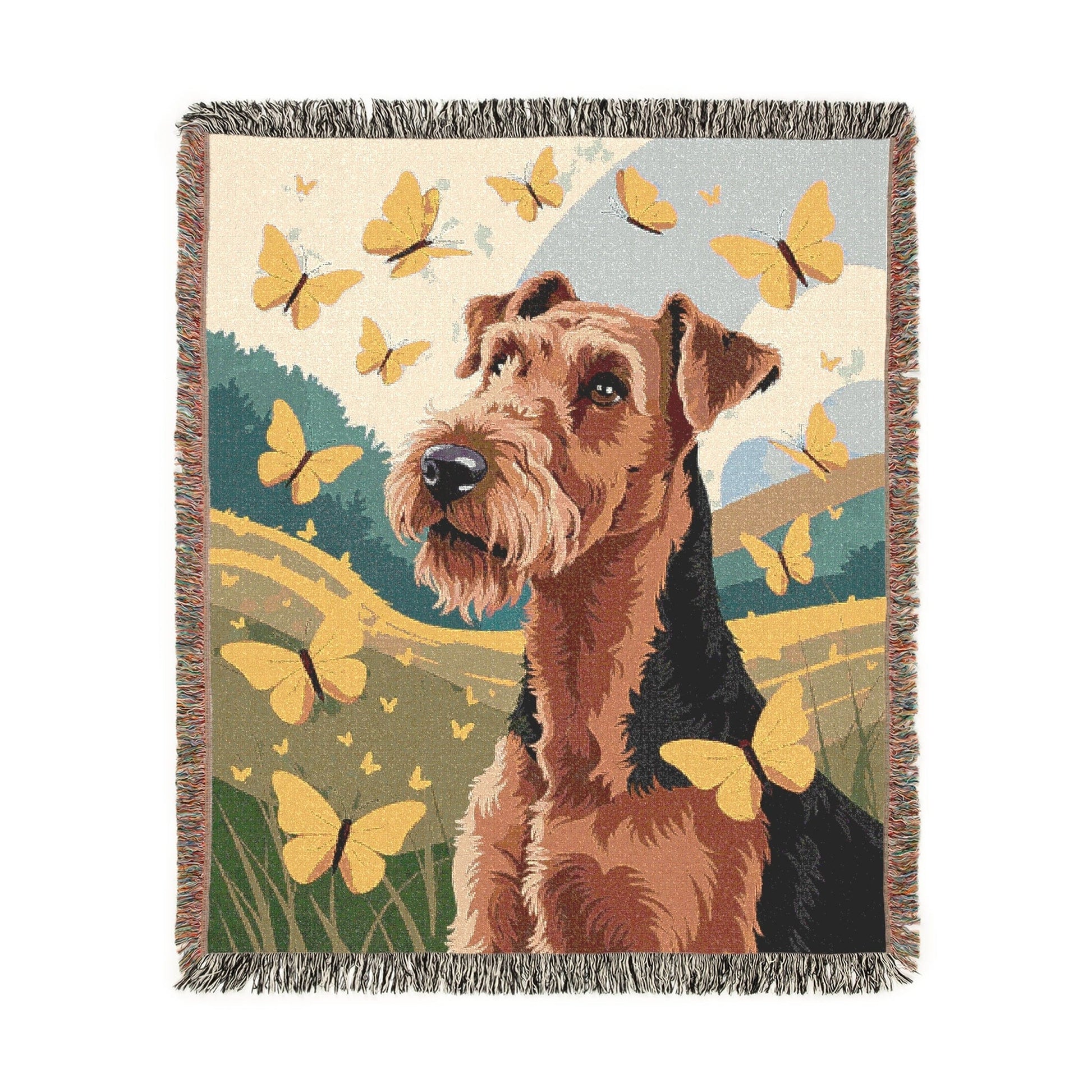Printify Blanket Airedale Terrier Butterflies Spring Throw Blanket